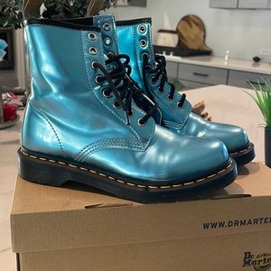 Dr Martens 1460 vegan blue gold mix boot.